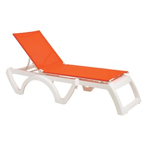 Jamaica Sling Chaise, White Frame, Orange Sling, Case of 16