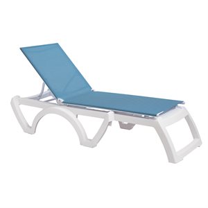 Jamaica Sling Chaise, White Frame, Sky Blue Sling, Case of 16