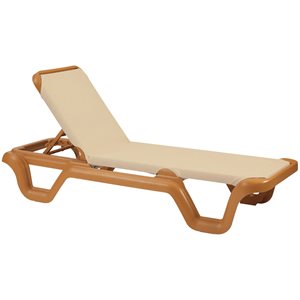 Marina Sling Chaise, Teakwood Frame, Khaki Sling, Case of 14